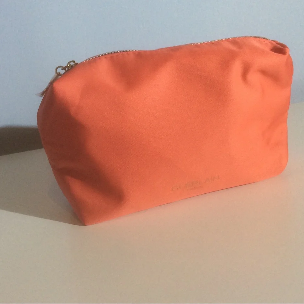 Guerlain Paris Coral Pink Makeup Cosmetic Bag Zip Pouch Gold Bee Charm